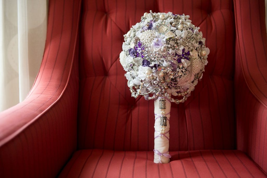 Purple, Vintage Jeweled Brooch Wedding Bouquet