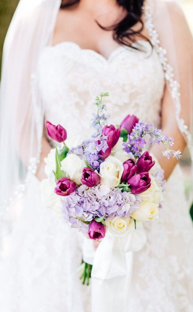 Colorful, purple and white Bridal Bouquet 