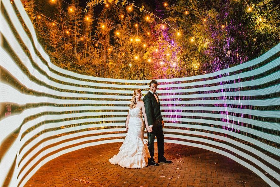 Bride and Groom Evening Lighted Wedding Portrait with Twinkle Lights | Downtown St Pete Wedding Venue Nova 535