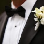 Groom's Ivory Floral Wedding Boutonniere | Black Tie Wedding Tuxedo