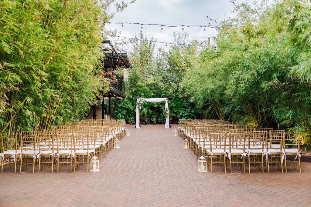Elegant White and Gold Wedding Ceremony In Bamboo Courtyard | Tampa Bay Event Venue Nova 535