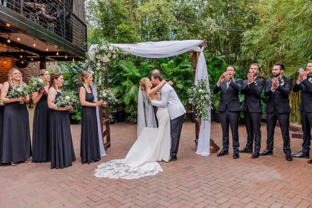 Elegant White and Greenery Wedding Ceremony in Bamboo Courtyard | Tampa Bay Event Venue Nova 535