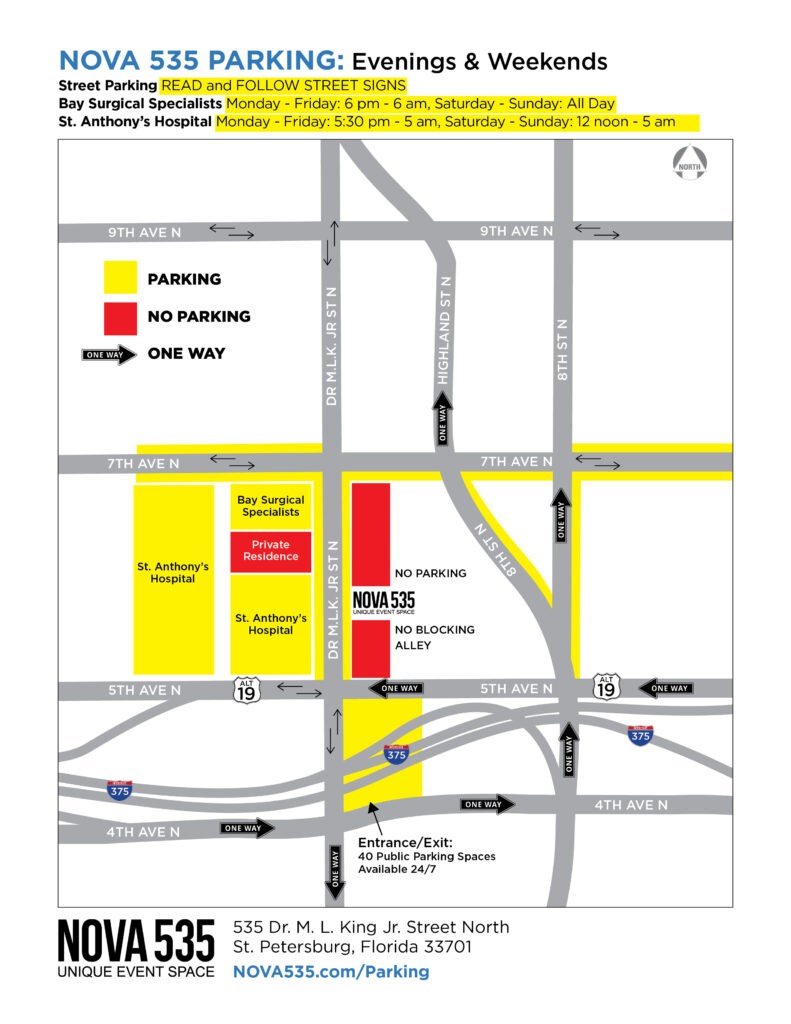 NOVA 535 Parking Lot Map for EVENINGS and WEEKENDS