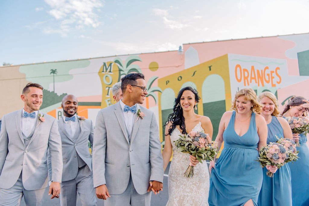 St. Pete wedding portraits in front of mural