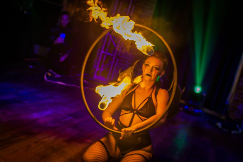 2020 10-31 Novaween 14 "Quarantine" at historic downtown St. Pete, Florida venue NOVA 535 with fire performances by Underground Cirque