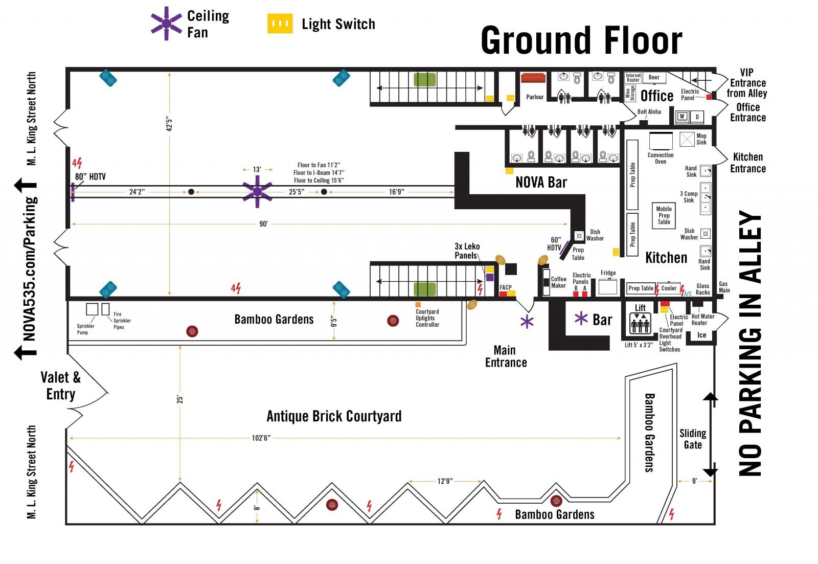 2019 historic downtown St. Pete venue NOVA 535 Venue Map and Dimensions - ground floor