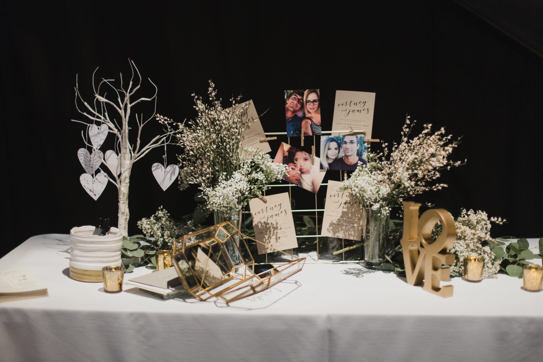 Wedding card table with wish tree and baby's breath | Florida Winter Wedding at NOVA 535