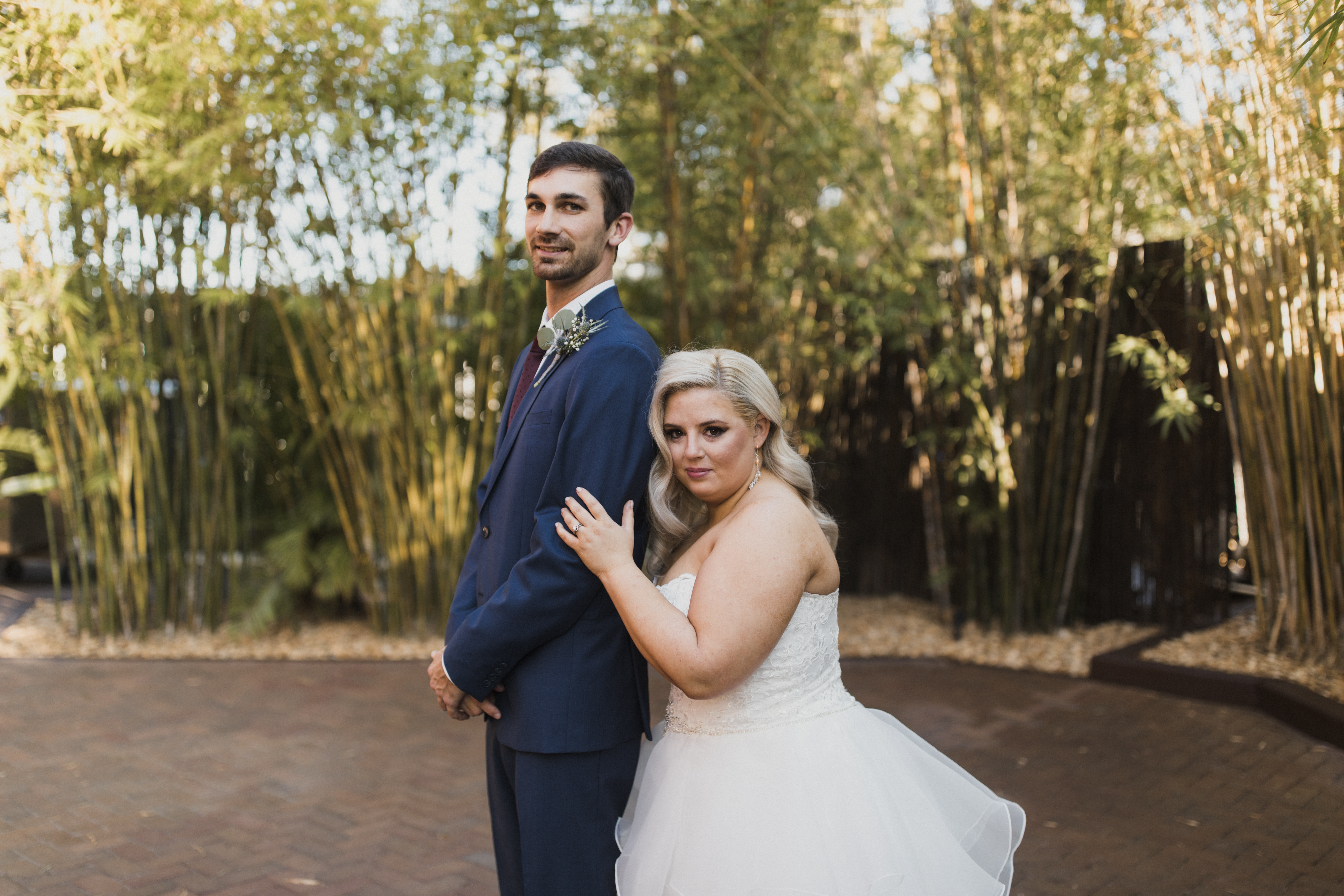 Bride and groom portrait at NOVA 535 bamboo gardens in St. Pete